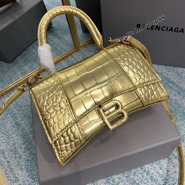 Balenciaga專櫃爆款Hourglass沙漏包 巴黎世家銀色鱷魚紋小號手提包 fyj1726